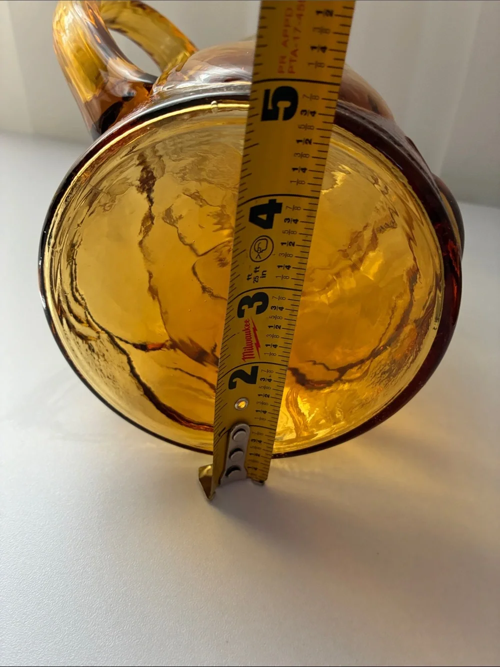 Amber Pressed Glass Pitcher with Fruit Motif